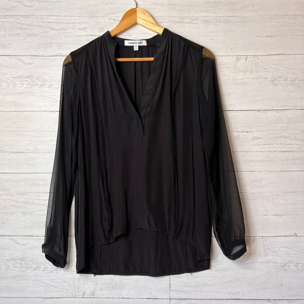 Elizabeth and James Blouse Womens Size XS Black Sheer Long Sleeve Contemporary